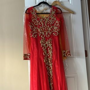Indian Anarkali with straight pants and dupatta